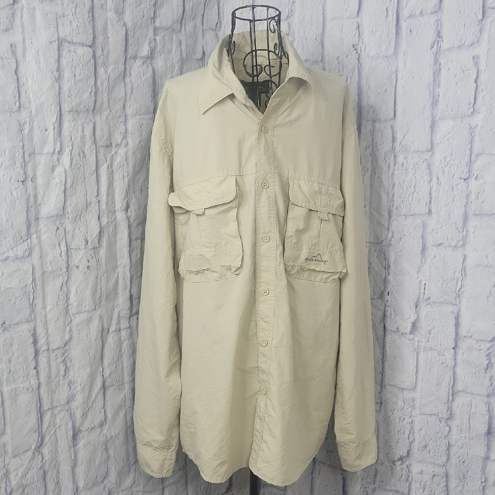 Eddie Bauer Men's Casual Button Down Shirt - Cream‎ Large